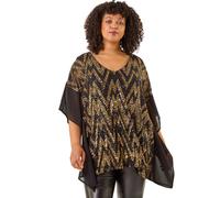 Roman Curve Zig Zag Sequin Overlay Top In Gold Gold 22-24
