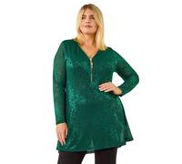 Roman Curve Zip Front Floral Lace Top In Green Green 16