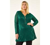 Roman Curve Zip Front Floral Lace Top In Green Green 26-28