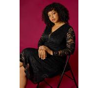 Roman Women's Curve Zip Front Lace Dress in Black | Size: 22-24 Roman Black 22-24