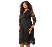 Roman Curve Zip Front Lace Midi Dress In Black Black 20