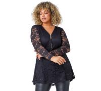 Curve Zip Front Lace Stretch Top Roman Black 18