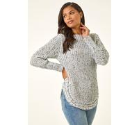 Roman Originals Women Ribbed Jumper for Women UK Ladies Curved Hem Sweater Stitch Detail Pullover Chunky Knitwear Knit Winter Autumn Textured Oversized Soft Cosy Comfy - Ivory - Size 16