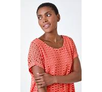 Roman Cut Out Detail Stretch Top In Coral Coral 10