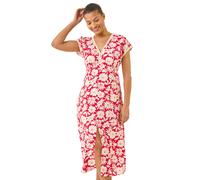 Roman Daisy Print Lace Trim Midi Dress In Red Red 12