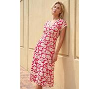 Roman Originals Daisy Print Lace Trim Midi Dress for Women UK - Ladies Everyday Holiday Spring Summer V-Neckline Comfy Soft Evening Vacation Work Party - Red - Size 12