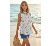 Roman Originals Daisy Print V-Neck Vest for Women UK - Ladies Everyday Holiday Spring Summer V-Neckline Comfy Soft Evening Vacation Work Party - Ivory - Size M
