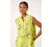 Roman Originals Daisy Print V-Neck Vest for Women UK - Ladies Everyday Holiday Spring Summer V-Neckline Comfy Soft Evening Vacation Work Party - Lime - Size L