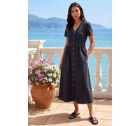 Roman Originals Women Button Through Dress - Ladies Summer Beach Ditsy Spot Midi Maxi Spring Everyday Evening Work Holiday Vacation Short Sleeve Smart Casual Denim Black