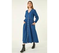 Roman Women's Denim Button Through Midi Dress in Blue | Size: 14 Roman Blue 14