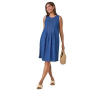 Roman Denim Pintuck Detail Pocket Dress for Women UK - Ladies Spring Everyday Summer Holiday Round Neckline Comfy Sleeveless Soft Gather Skirt Frock Vacation Gowns - Blue - Size 20