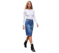 Roman Denim Skirt with Pockets for Women UK - Ladies Jean Skirts Cotton Stretch Mid Wash Fitted A Line Casual Smart Work Office Knee Length Flattering Slimming