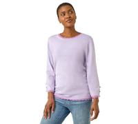 Roman Diamante Button Scallop Edge Jumper for Women UK - Ladies Autumn Everyday Winter Holiday Round Neckline Comfy Long Sleeve Soft Slim Fit Knitted Sweater Warm Tops - Lilac - Size 14