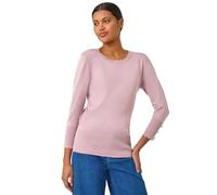 Roman Diamante Button Scallop Edge Jumper for Women UK - Ladies Autumn Everyday Winter Holiday Round Neckline Comfy Long Sleeve Soft Slim Fit Knitted Sweater Warm Tops - Pink - Size 20