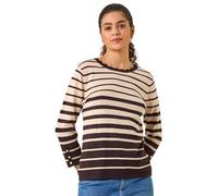 Roman Diamante Button Scallop Edge Jumper for Women UK - Ladies Autumn Everyday Winter Holiday Round Neckline Comfy Long Sleeve Soft Slim Fit Knitted Sweater Warm Tops - Chocolate - Size 14
