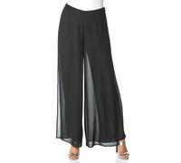 Roman Originals Wide Leg Trousers for Women UK Ladies Palazzo Pants Diamante Embellished Side Split Chiffon Smart Evening Christmas New Years Party Formal Sparkle Bottoms - Sparkly Black - Size 20