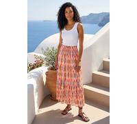 Roman Diamond Contrast Foil Print Skirt In Coral Coral 14