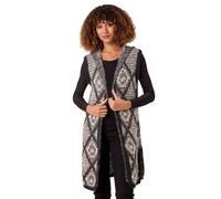 Roman Diamond Hooded Knit Gilet for Women UK - Ladies Autumn Everyday Winter Holiday Sleeveless Soft Warm Feel Comfy Fluffy Sweater Office Desk Cardigans - Black Beige - Size 14
