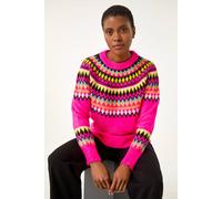 Roman Fairisle Jumper for Women UK Ladies Stretchy Winter Autumn Sweater Casual Knit Knitwear Knitted Pullover Comfy Soft Thick Lightweight Dinner Party Office Work - Magenta - Size 14