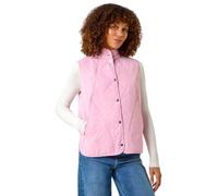 Roman Diamond Quilted Funnel Neck Gilet for Women UK - Ladies Spring Everyday Summer Holiday Button Up Comfy Sleeveless Soft Pocket Detail Coat Daily Farm Jackets - Pink - Size 18