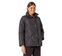 Roman Diamond Quilted Puffer Coat for Women UK - Ladies Autumn Everyday Winter Holiday Button Closure Comfy Long Sleeve Soft Pocket Detail Daywear Fully Lined Jackets - Black - Size 20