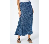 Roman Originals Jersey Skirt for Women UK - Ladies Midi Maxi Floral Animal Print Autumn Winter Swing Smart Casual Office Cocktail Party Going Out Evening Holiday Cruise - Blue & Navy - Size 10
