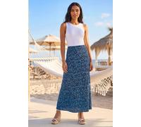 Roman Originals Jersey Skirt for Women UK - Ladies Midi Maxi Floral Animal Print Autumn Winter Swing Smart Casual Office Cocktail Party Going Out Evening Holiday Cruise - Blue & Navy - Size 16