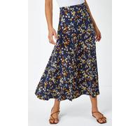Roman Originals Gathered Skirt for Women UK Ladies Midi Maxi Long Stretchy Jersey Casual Smart Party Going Out Fit Flare Elasticated Waist Flattering A line Skater Swing - Navy Yellow - Size 20