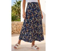 Roman Jersey Skirt for Women UK - Ladies Midi Maxi Floral Animal Print Autumn Winter Swing Smart Casual Office Cocktail Party Going Out Evening Holiday Cruise - Navy Yellow - Size 14
