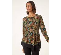 Roman Ditsy Floral Print Tunic Top In Teal Teal 20