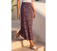 Roman Jersey Skirt for Women UK - Ladies Midi Maxi Floral Animal Print Autumn Winter Swing Smart Casual Office Cocktail Party Going Out Evening Holiday Cruise - Navy Red - Size 16