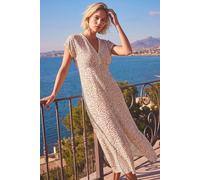 Roman Originals Daisy Print Lace Trim Midi Dress for Women UK - Ladies Everyday Holiday Spring Summer V-Neckline Comfy Soft Evening Vacation Work Party - Light Pink - Size 20