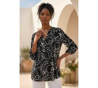 Roman Women's Ditsy Print Pintuck Stretch Shirt in Black | Size: 18 Roman Black 18