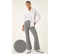 Roman Bootleg Trouser for Women UK Ladies Bootcut Stretch Flared Bengaline Long Full Length Pull-On Elasticated Waist Casual Smart Work Office Soft Flattering - Dogtooth Charcoal - Size 10