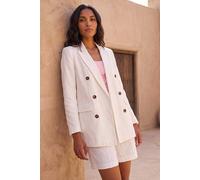 Roman Originals Double Breasted Collar & Revere Jacket for Women UK - Ladies Everyday Holiday Spring Summer Comfy Soft Evening Vacation Work Party - Ivory - Size 12