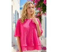Roman Originals Double Layered Tunic Top for Women UK - Ladies Everyday Holiday Spring Summer Round Neckline Comfy Soft Evening Vacation Work Party - Cerise - Size 12