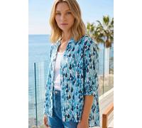 Roman Originals Shirt Top for Women UK Ladies Collarless Blouse Smart Tunic Button Through Longline Asymmetric Hem 3/4 Length Roll Up Sleeves V Neck Going Out - Size 16 - Blue