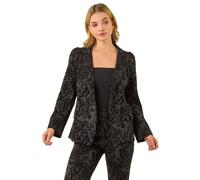 Roman Dusk Flocked Premium Stretch Blazer for Women UK Ladies Autumn Winter Jacket Smart Formal Event Coat Office Work Party Evening Going Out Elegant Flattering Tailored - Floral Black - Size 16