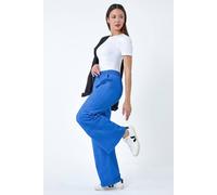 Roman Cotton Wide Leg Cargo Trousers for Women UK - Ladies Spring Everyday Summer Holiday Elasticated Waistband Comfy Side Pockets Soft Parachute Pants Daywear Bottoms - Royal Blue - Size 10