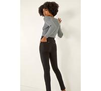 Roman Originals Stretchy Denim Jeggings for Women UK - Ladies Jean Leggings Trouser Bengaline Pants Elasticated Waist High Rise Pull On Skinny Slim Straight Leg Bottoms - Black - Size 12