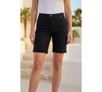 Roman Originals Stretch Shorts for Women UK Ladies Pull On Turned Hem Cut Off Bengaline Mom Boyfriend Boy Denim Casual Cropped Pants Capri Slim Fit Turn Up Summer Crops Mother - Black - Size 16