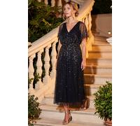Roman Women's Embellished Angel Sleeve Midi Dress in Black | Size: 10 Roman Black 10