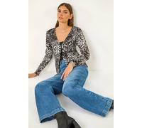 Roman Originals Embellished Animal Print V-Neck Cardigan for Women UK - Ladies Everyday Autumn Winter V-Neckline Comfy Soft Evening Vacation Work Party Night Out - Black - Size 20