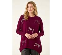 Roman Embellished Bow Knit Jumper In Maroon Maroon