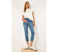 Roman Originals Cropped Jeggings for Women UK Ladies Capri Stretchy Jeans Denim Legging Cotton Summer Trouser Three Quarter 3/4 Length Pull On Cut Off High Waist Smart - Sparkly Denim - Size 10