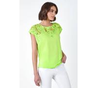 Roman Originals Sparkle Palm Print Burnout T-Shirt for Women UK - Ladies Everyday Holiday Spring Summer Round Neckline Comfy Soft Evening Vacation Work Party - Lime - Size 12