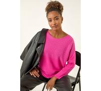 Roman Originals Embellished Stripe Knit Jumper for Women UK - Ladies Everyday Autumn Winter Crew Neckline Comfy Soft Evening Vacation Work Party Night Out - Cerise - Size ONE