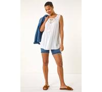 Roman Embroidered Tie Neck Vest Top In Ivory Ivory 16