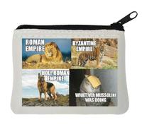 Roman Empire Byzantine Empire Funny Meme Art Lion Tiger Neoprene Coin Purse Pouch 10x11cm White