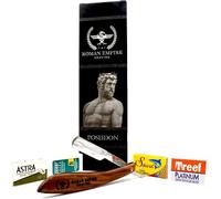 Roman Empire Shaving Poseidon Straight Razor Shavette | Professional Barber Razor for Men, Beard, Moustache & Edging with 20-Blade Set (Astra-Sharp-Shark-Treet)